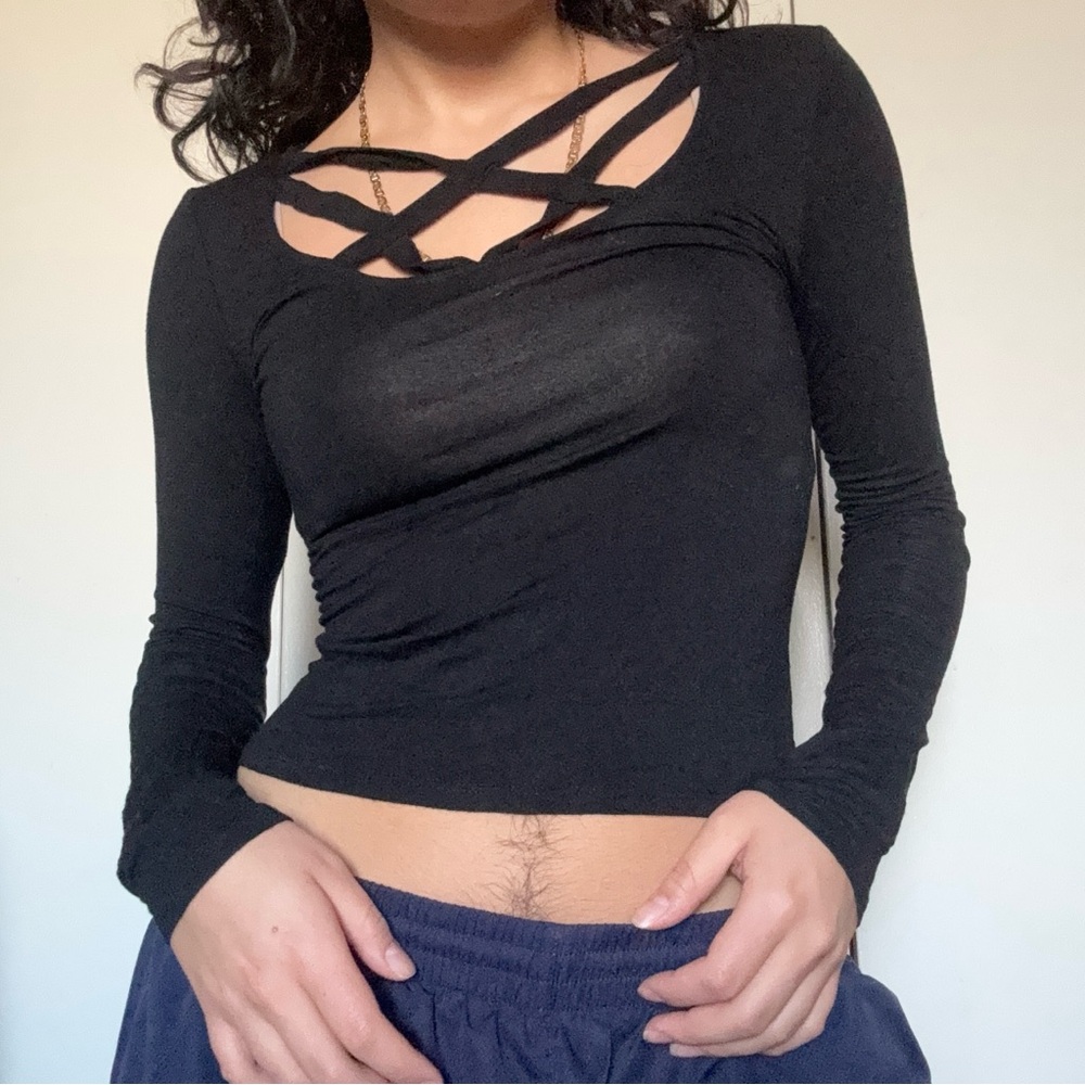 Black Criss Cross Cut Out Shirt